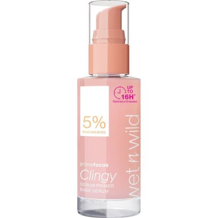 Wet N Wild Prime Focus Clingy Serum Primer Prebase de maquillaje con niacidamina y glicerina ilumina y ofrece acabado de rocóo hasta 6 horas