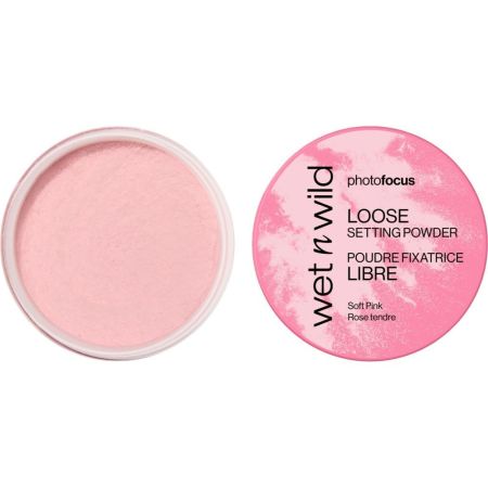 Wet N Wild Photo Focus Loose Setting Powder Polvos sueltos fijadores de textura ligera difuminan imperfecciones y reducen brillos ofreciendo un radiante tono rosado