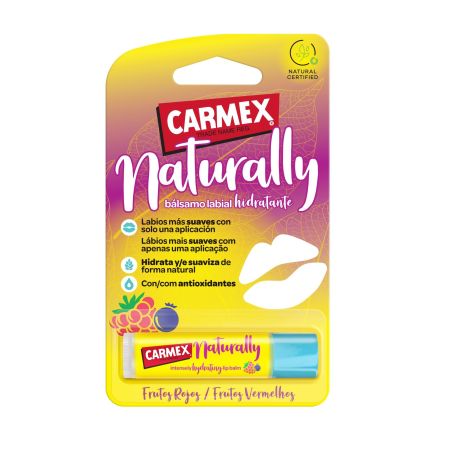 Carmex Naturally Bálsamo Labial Hidratante Bálsamo labial protege hidrata y repara labios agritados sabor frutos rojos