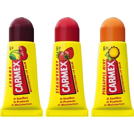 Carmex Bálsamo Labial Hidratante Minis Spf 15 Bálsamo labial protege hidrata y repara labios agritados sabor fresa cereza y piña 3 uds