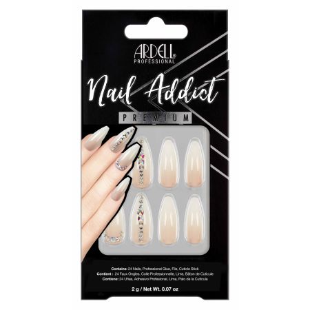 Ardell Uñas Postizas Nail Addict Premium Nude Light Crystal Uñas postizas de fácil aplicación acabado deslumbrante 24 uds