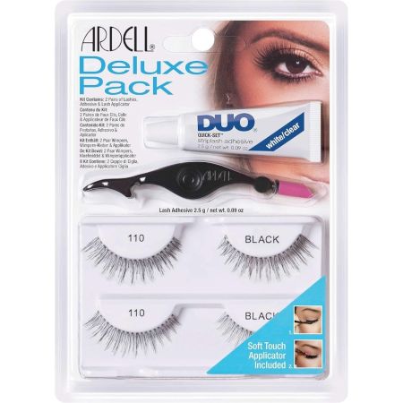 Ardell Pestañas Postizas Duo Deluxe 110 Black Set Set de pestañas postizas con pegamento y aplicador resistente al agua perfecto para viajar 4 uds