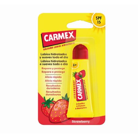 Carmex Bálsamo Labial Hidratante Strawberry Spf 15 Bálsamo labial protege hidrata y repara labios agritados sabor fresa
