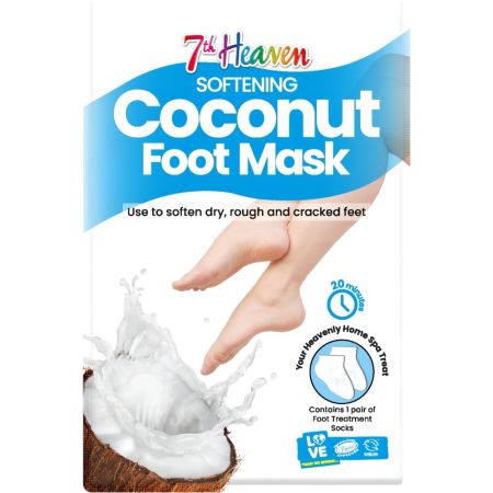 7th Heaven Coconut Foot Mask Softening Mascarilla hidratante para pies suaviza y repara pies secos ásperos y agrietados con aceite de argán y manteca de karité