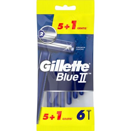 Gillette Blue Ii Maquinilla De Afeitar Formato Especial Maquinilla de afeitar desechable con doble hoja fina para cómodo y excelente afeitado 6 uds
