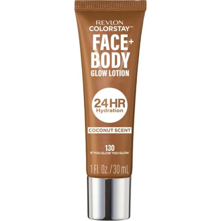 Revlon Colorstay Face + Body Glow Lotion Loción bronceadora diaria para rostro y cuerpo ofrece hidratación 24 horas con aroma fresco a coco y brillo 30 ml