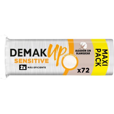 Demak-Up Discos Desmaquillantes Sensitive Formato Especial Discos desmaquillantes limpiadores con propiedades suavizantes y calmantes 72 uds