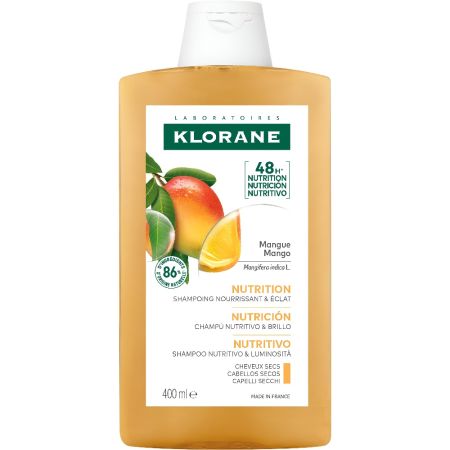 Klorane Mango Nutrición Champú Champú nutrivivo repara la fibra capilar ofreciendo suavidad y brillo sin apelmazar para cabello seco y dañado 400 ml