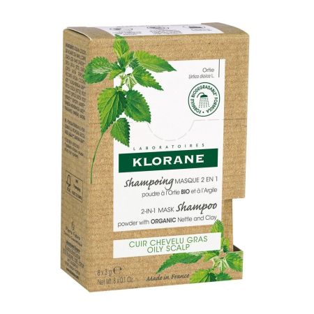Klorane 2-In-1 Mask Shampoo Champú mascarilla limpia y purifica el cabello graso desde la raíz 8x3 gr