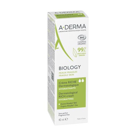 A-Derma Biology Créme Riche Dermatologique Hydratante Crema hidratante vegana enriquecida de muy alta tolerancia 24 horas 40 ml