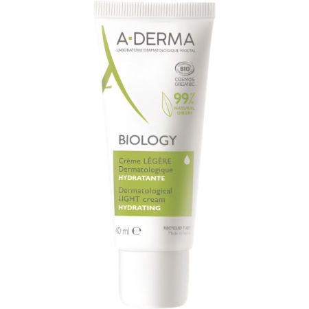 A-Derma Biology Créme Légère Dermatologique Hydratante Crema facial vegana hidratante ligera de muy alta tolerancia 24 horas refuerza la barrera 40 ml