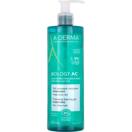 A-Derma Biology Ac Gel Moussant Nettoyant Purifiant Gel limpiador purificante desincrusta poros y elimina impurezas 400 ml