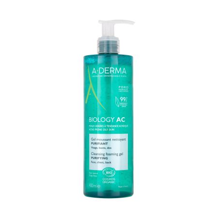 A-Derma Biology Ac Gel Moussant Nettoyant Purifiant Gel limpiador y purificante desincrusta poros y elimina impurezas 400 ml