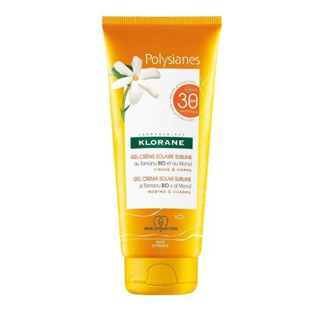 Klorane Polysianes Spray Solar Sublime Spf 30 Mono Y Tamamu Bio Protector solar corporal textura en leche fresca hidratante y no grasa 200 ml