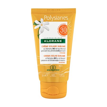 Klorane Polysianes Crema Solar Sublime Spf 30 Rostro Protector solar facial textura no grasa y no comedogénica previene el envejecimiento 50 ml