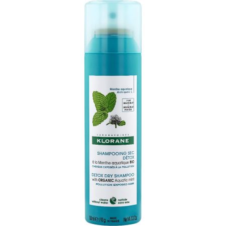 Klorane Detox Dry Shampoo With Organic Aquatic Mint Champú en seco mantiene el equilibrio del cabello y aporta frescor y brillo 150 ml