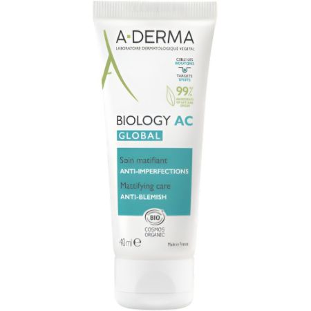 A-Derma Biology Ac Global Soin Matifiant Anti-Imperfections Crema facial vegana antiimperfeciones y antimarcas matificante 40 ml