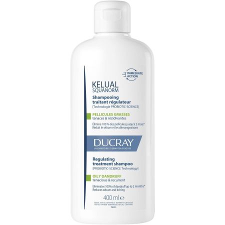 Ducray Kelual Squanorm Shampooing Traitant Régulateur Champú trata la caspa grasa y alivia los picores en el cuero cabelludo para un cabello más sano 400 ml