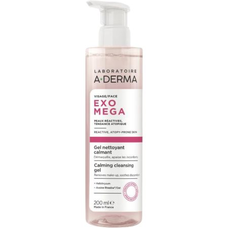 A-Derma Exomega Gel Nettoyant Calmant Gel facial limpiador calmante elimina maquillaje impurezas polen y partículas contaminantes para una piel confortable 200 ml