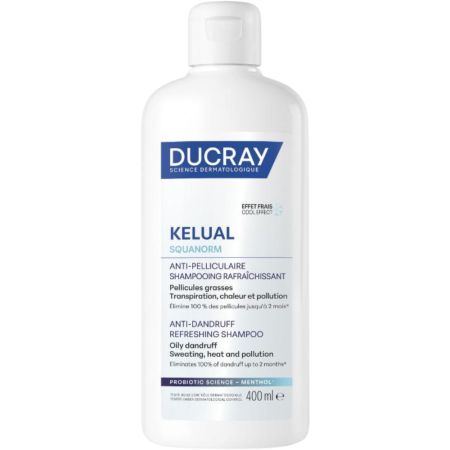 Ducray Kelual Squanorm Anti-Pelliculaire Shampooing Rafraîchissant Champú refrescante trata eficazmente la caspa grasa agravada por el sudor la calor y la contaminación 400 ml