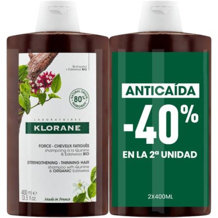 Klorane Anticaída Champú Fortificante & Estimulante Formato Especial Champú anticaída fortificante ayuda a estimular el crecimiento para cabello debilitado con extractos vegetales 2x400 ml