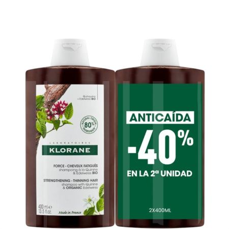 Klorane Anticaída Champú Fortificante & Estimulante Formato Especial Champú anticaída fortificante ayuda a estimular el crecimiento para cabello debilitado con extractos vegetales 2x400 ml