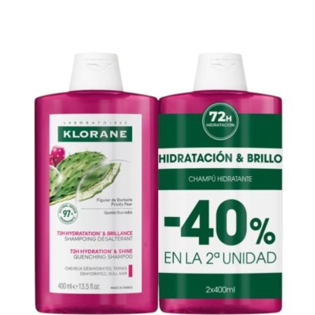 Klorane Higo De Babaria Hidratación Y Billo Champú Formato Especial Champú reparador hidrata y protege del calor ofreciendo brillo para cabello deshidratado y apagado 2x400 ml