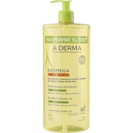 A-Derma Exomega Control Huile Lavante Émolliente Anti-Grattage Aceite limpiador facial emoliente antirascado limpia y calma la sensación de irritación aliviando pieles con tendencia atópica