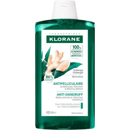 Klorane Antipelliculaire Galanga Shampoo Champú reequilibrante anticaspa para cuero cabelludo calmado y purificado 400 ml