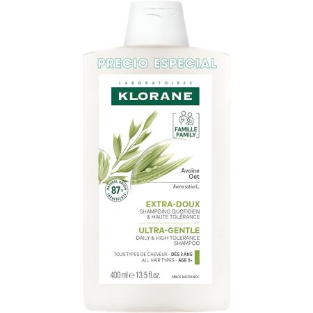 Klorane Avena Ultra-Suave Champú Precio Especial Champú ultrasuave ideal para toda la familia protege el cabello ayudando a desenredarlo fácilmente 400 ml