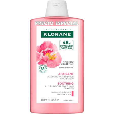 Klorane Soohting Antirritation & Protecting Shampoo Precio Especial Champú calmante con peonía indicado para cueros cabelludos irritados y sensibles 400 ml