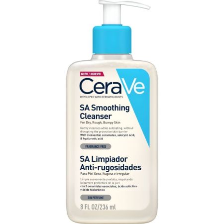 Cerave Sa Limpiador Anti-Rugosidades Limpiador facial antirugosidades exfolia suaviza y limpia de forma eficaz la piel seca irregular y rugosa