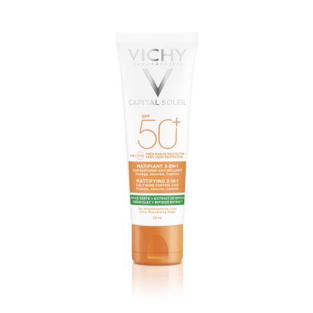Vichy Capital Soleil Matifiant 3-En-1 Spf 50+ Protector solar facial matificante hasta 12 horas de sensación purificante 50 ml