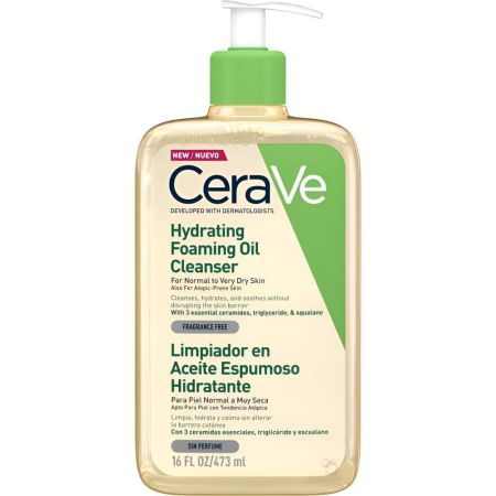 Cerave Limpiador En Aceite Espumoso Hidratante Limiador para rostro y cuerpo de textura aceite elimina suciedad y exceso de sebo hidratando y calmando 473 ml