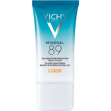 Vichy Mineral 89 72h Moisture Boosting Daily Fluid Spf 50+ Fluido solar facial nutre la barrera hasta 72 horas y ofrece una sensación suave y flexible 50 ml
