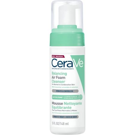 Cerave Mousse Nettoyante Equilibrante Limpiador equilibrante potente elimina exceso de sebo y suciedad para 24 horas de hidratación 148 ml