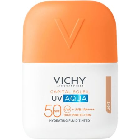 Vichy Capital Soleil Uv Aqua Hydrating Fluid Tinted Spf 50 Fluido solar facial hidatante con color resistente al agua y a la sudor controla la grasa hasta 12 horas 50 ml