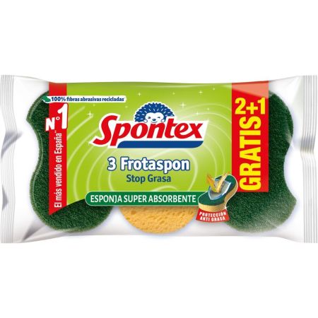 Spontex Estropajo Frotaspon Stop Grasa Formato Especial Estropajo suave y manejable 3 uds