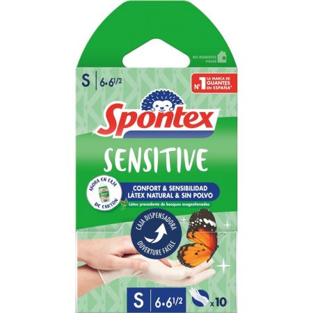Spontex Guantes Sensitive Talla S 6·6 1/2 Guantes finos con látex satinados ofrecen máximo agarre y sensibilidad 10 uds
