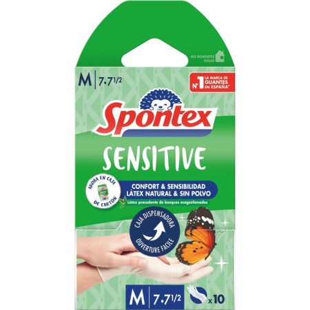 Spontex Guantes Sensitive Talla M 7·7 1/2 Guantes finos con látex satinados ofrecen máximo agarre y sensibilidad 10 uds