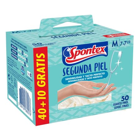 Spontex  Guantes vinilo segunda piel t-7*7 1/2 mediana 40+10u