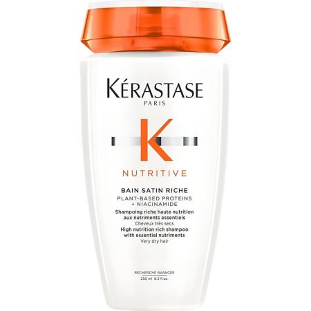 Kerastase K Nutritive Bain Satin Riche Shampoing Champú rico hidratante y fortalecedor reduce puntas abiertas suavizando con proteínas para cabello seco 250 ml