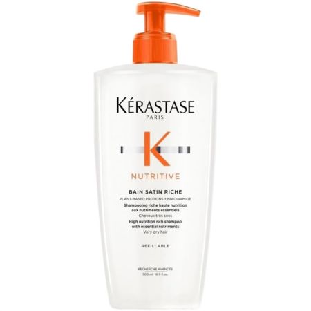 Kerastase K Nutritive Bain Satin Riche Shampoing Champú rico hidratante y fortalecedor reduce puntas abiertas suavizando con proteínas para cabello seco