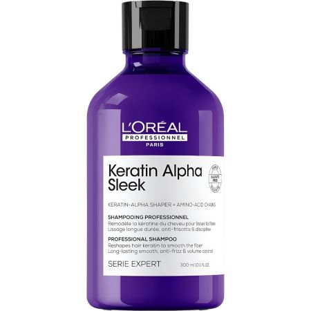 L'Oreal Professionnel Keratin Alpha Sleek Shampooing Professionnel Champú antiencrespamiento suaviza y refuerza la queratina del cabello ofreciendo brillo hasta 2 semanas