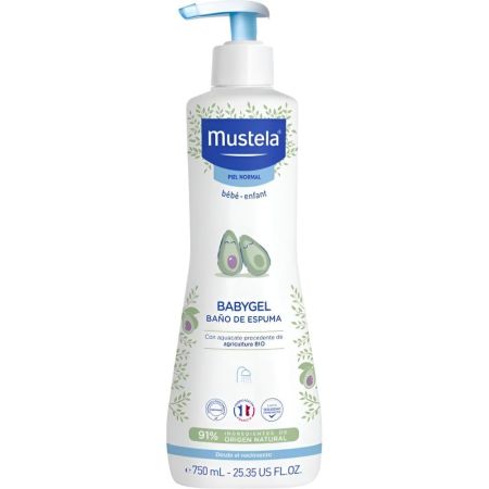 Mustela Babygel Aguacate Bio Baño De Espuma Gel de ducha en espuma limpia con suavidad sin resecar el cuerpo ni el cabello con aguacate bio