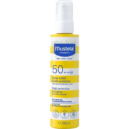 Mustela Spray Solar Alta Protección Spf 50 Spray solar de textura no grasa ni pegajosa resistente al agua y a la arena con una gran protección 200 ml