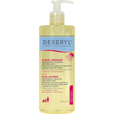 Dexeryl Aceite Limpiador Aceite limpiador hidratate suave calma y relipidiza la piel eliminado el 100% del picor en 15 días 500 ml