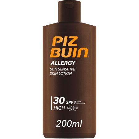 Piz Buin Allergy Sun Sensitive Skin Lotion Spf 30 Loción solar resistente al agua y muy hidratante ayuda a prevenir que la piel se descame 200 ml