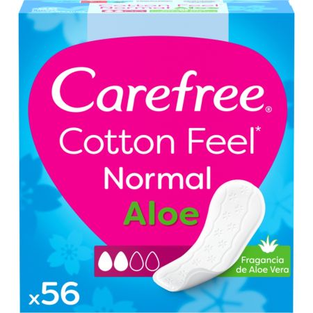 Carefree Cotton Feel Normal Aloe Protegeslips Protegeslip 100% transpirable ofrece protección suave y sensación refrescantre 56 uds