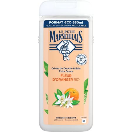 Le Petit Marseillais Fleur D'Oranger Bio Crème De Douche Gel de ducha extrasuave de textura crema con ingredientes 92% de origen natural y aroma a naranja